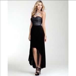 Bebe strapless bustier sequin hi lo dress